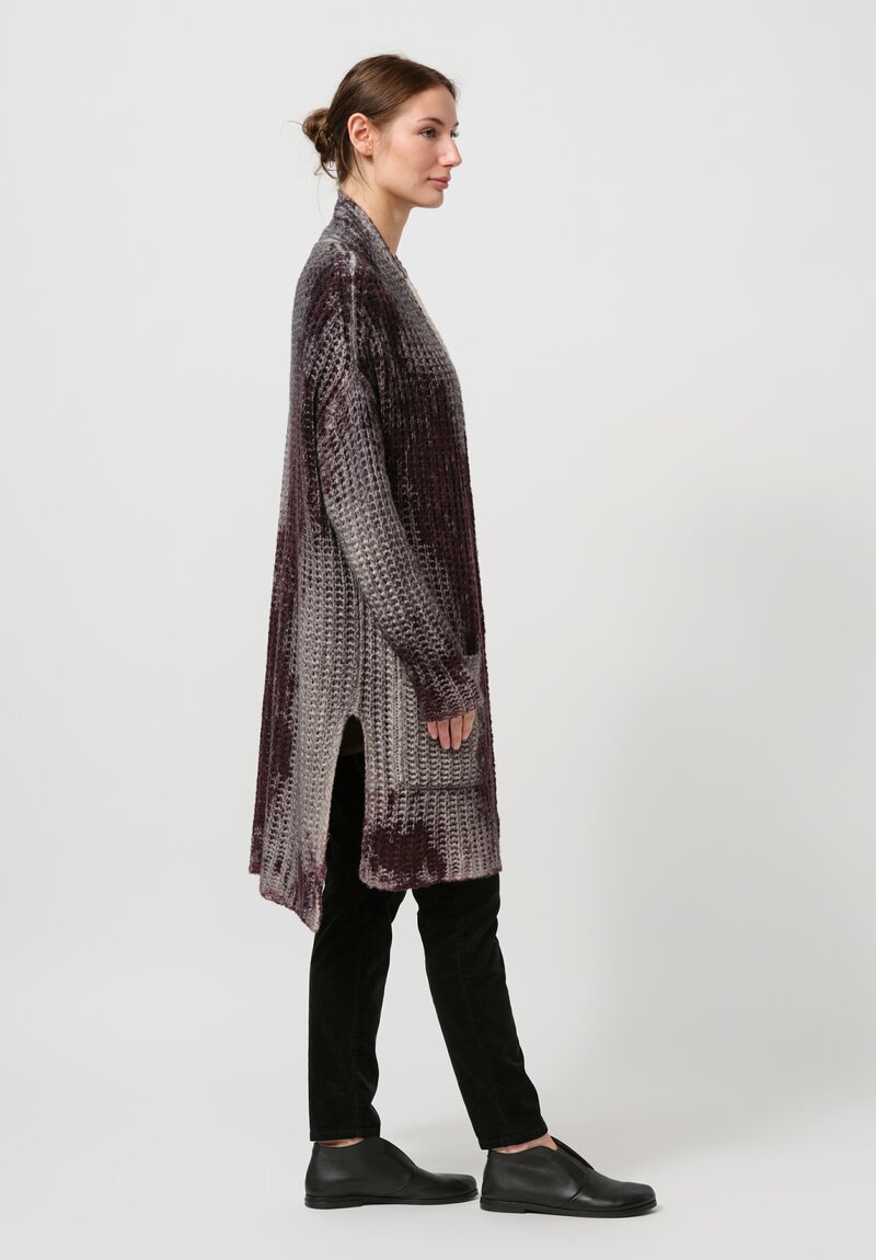 Avant Toi Hand-Painted Cashmere & Silk Square Knit Cardigan in Nero Seppia Purple	