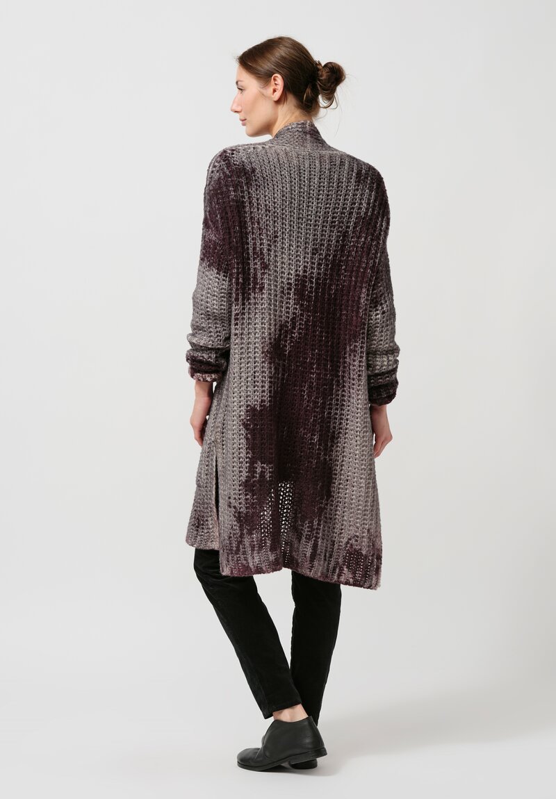 Avant Toi Hand-Painted Cashmere & Silk Square Knit Cardigan in Nero Seppia Purple	