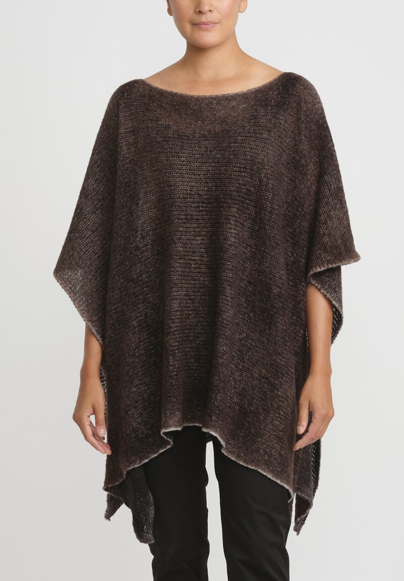 Avant Toi Hand Painted Cashmere & Silk Loose Knit Poncho in Nero Gianduia Brown	