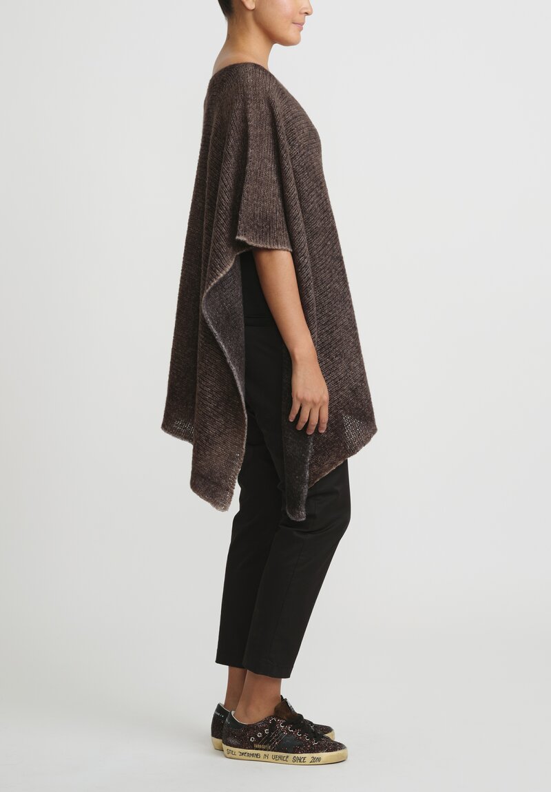 Avant Toi Hand Painted Cashmere & Silk Loose Knit Poncho in Nero Gianduia Brown	