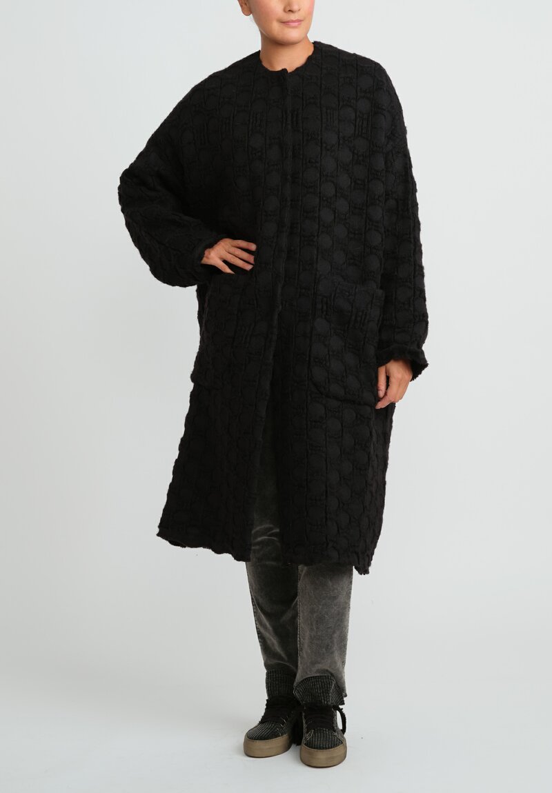 Uma Wang Virgin Wool & Cotton Cadrian Cocoon Coat in Black