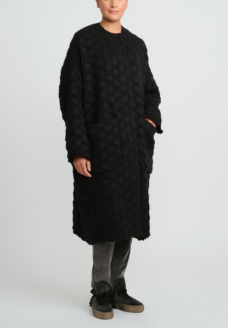 Uma Wang Virgin Wool & Cotton Cadrian Cocoon Coat in Black