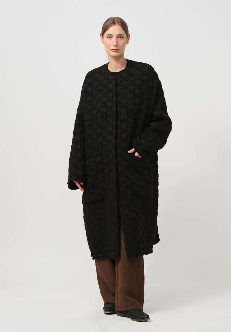 Uma Wang Virgin Wool & Cotton Cadrian Cocoon Coat in Black Dots	