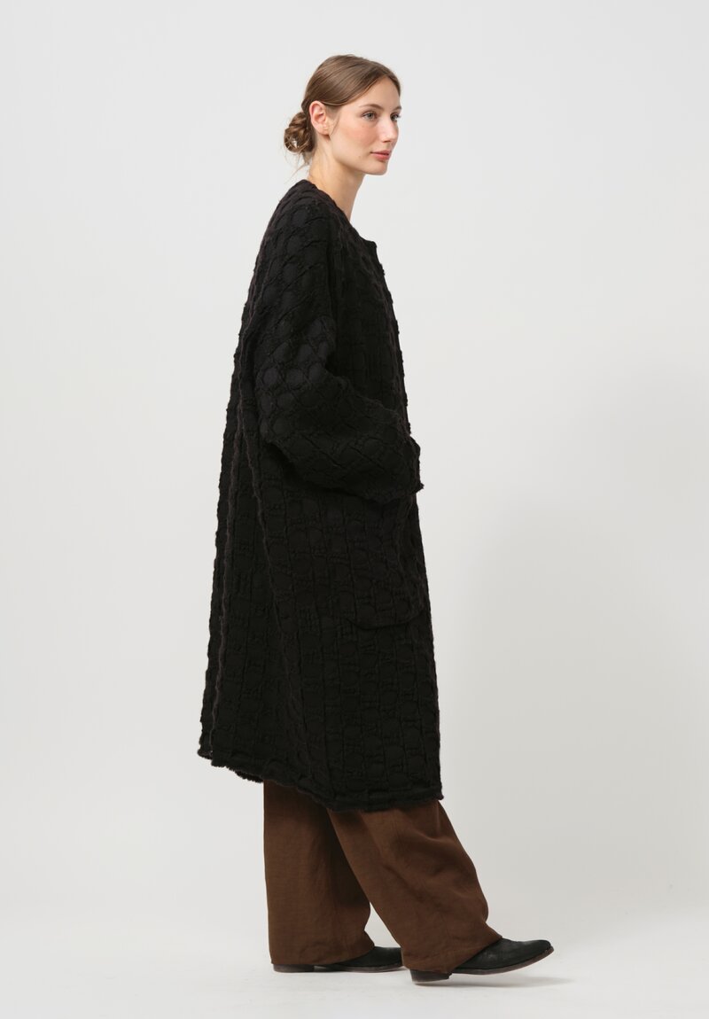 Uma Wang Virgin Wool & Cotton Cadrian Cocoon Coat in Black Dots	