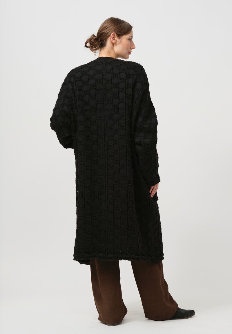 Uma Wang Virgin Wool & Cotton Cadrian Cocoon Coat in Black Dots	