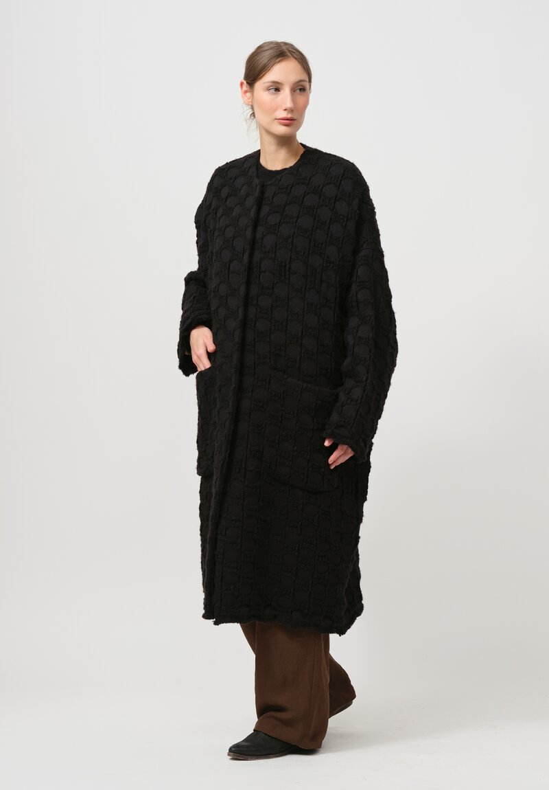 Uma Wang Virgin Wool & Cotton Cadrian Cocoon Coat in Black Dots	