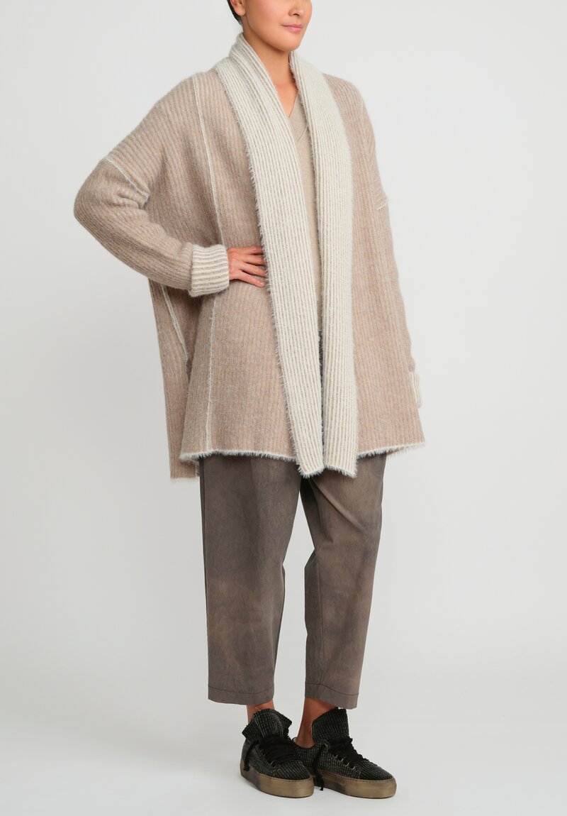 Uma Wang Shawl Collar Over Cardigan in Natural, White