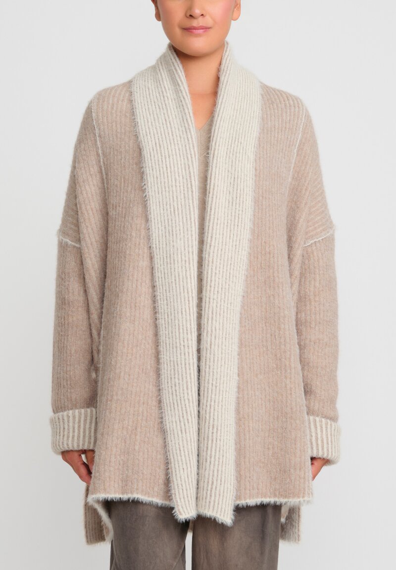 Uma Wang Shawl Collar Over Cardigan in Natural, White