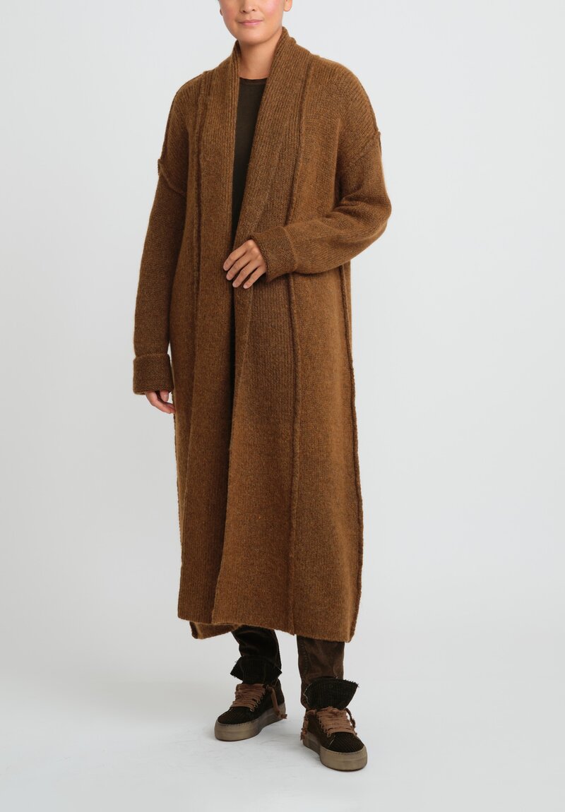 Uma Wang Oversized Long Cardigan in Mustard Brown