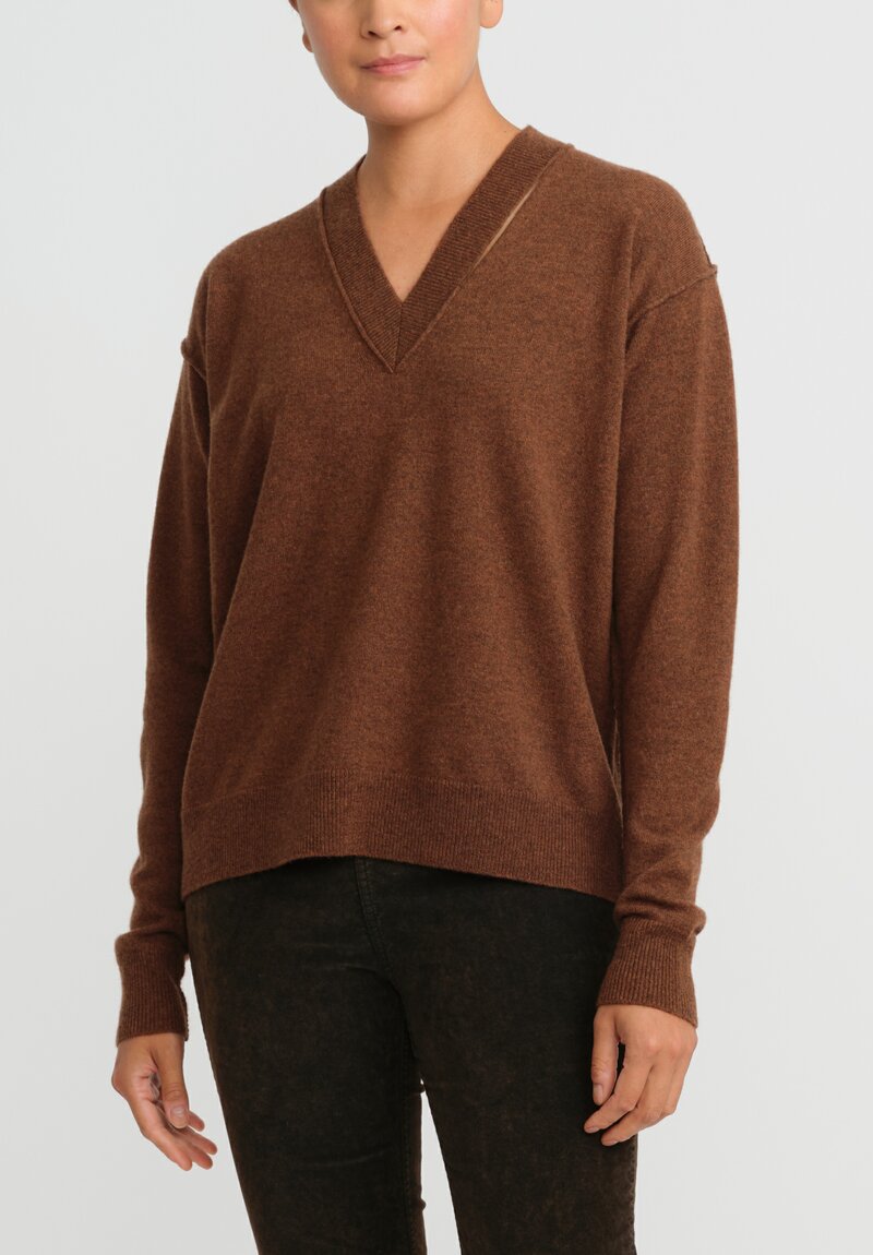 Uma Wang Cashmere Slit V-Neck Sweater in Mustard Brown	
