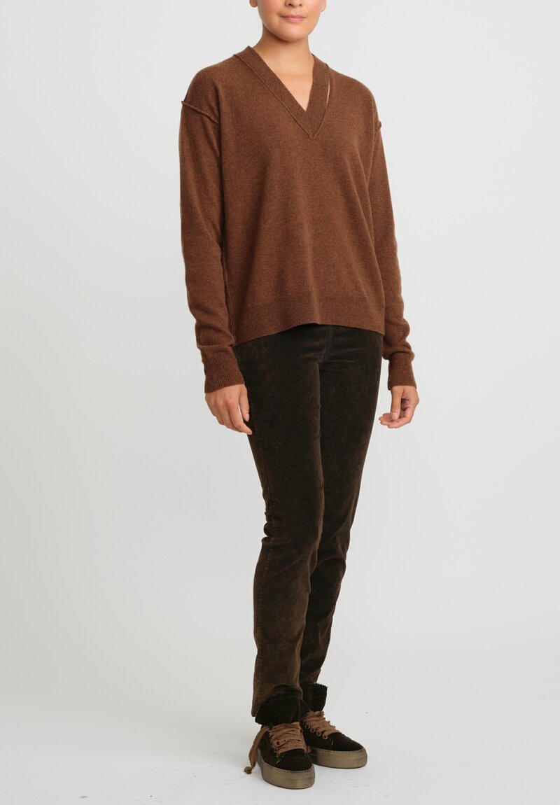 Uma Wang Cashmere Slit V-Neck Sweater in Mustard Brown	