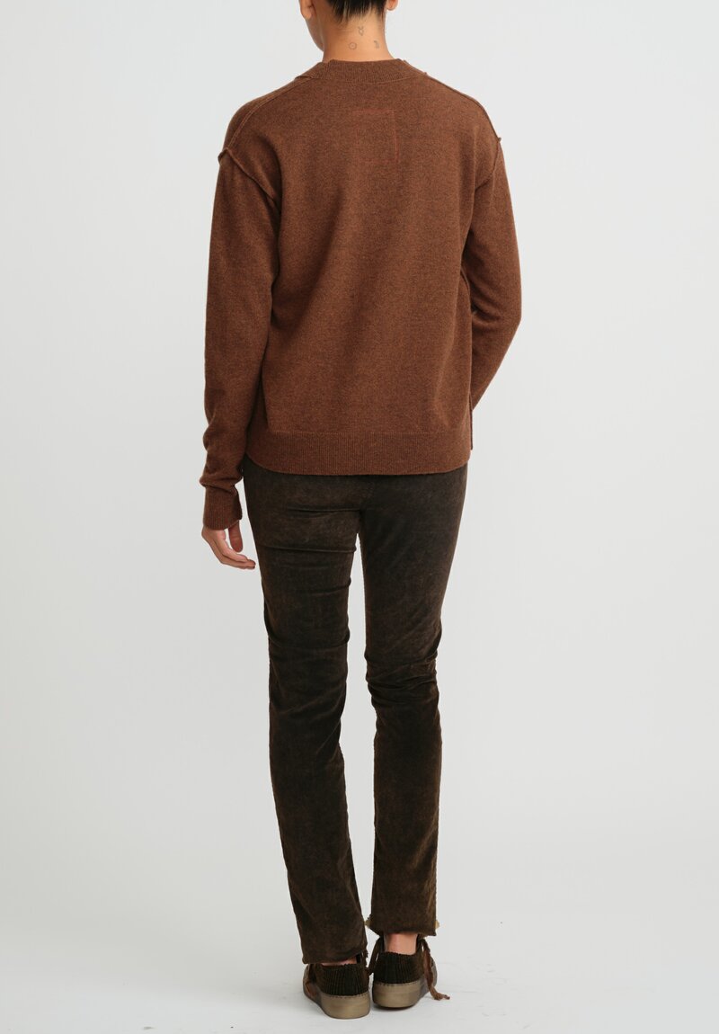 Uma Wang Cashmere Slit V-Neck Sweater in Mustard Brown	