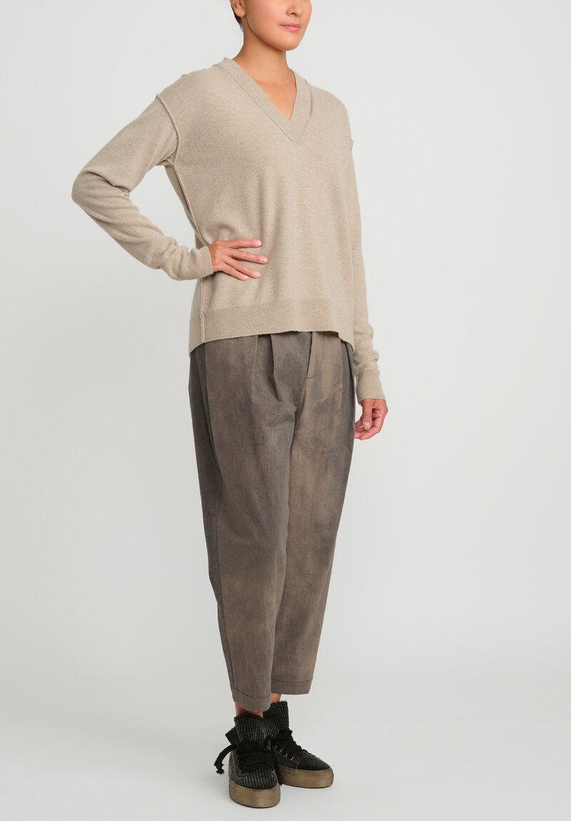 Uma Wang Cashmere Slit V-Neck Sweater in Tan	