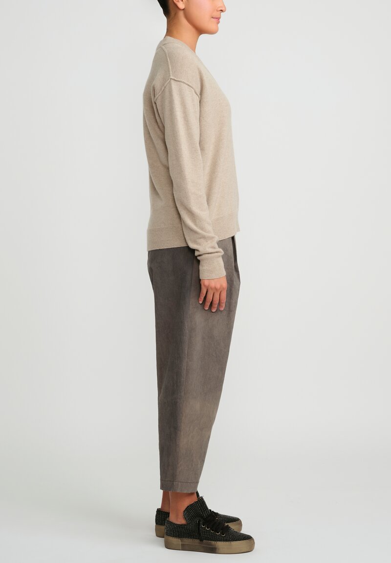 Uma Wang Cashmere Slit V-Neck Sweater in Tan	