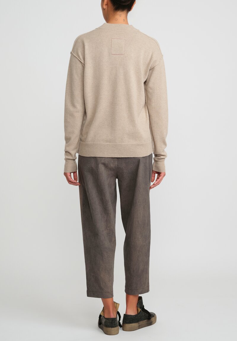 Uma Wang Cashmere Slit V-Neck Sweater in Tan	