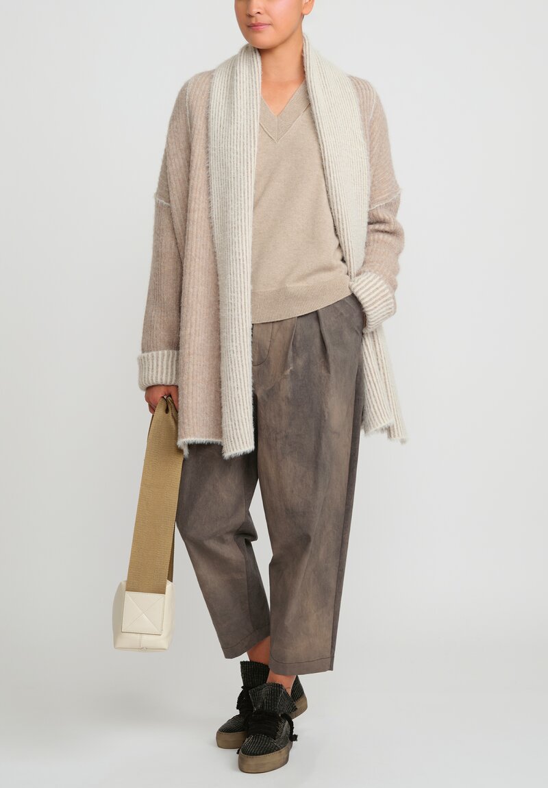Uma Wang Cashmere Slit V-Neck Sweater in Tan	
