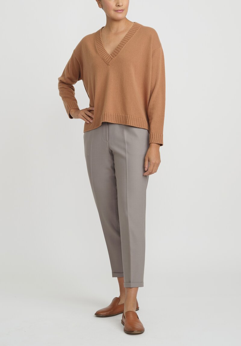 Antonelli Virgin Wool Gaeta V Neck Sweater in Tan	