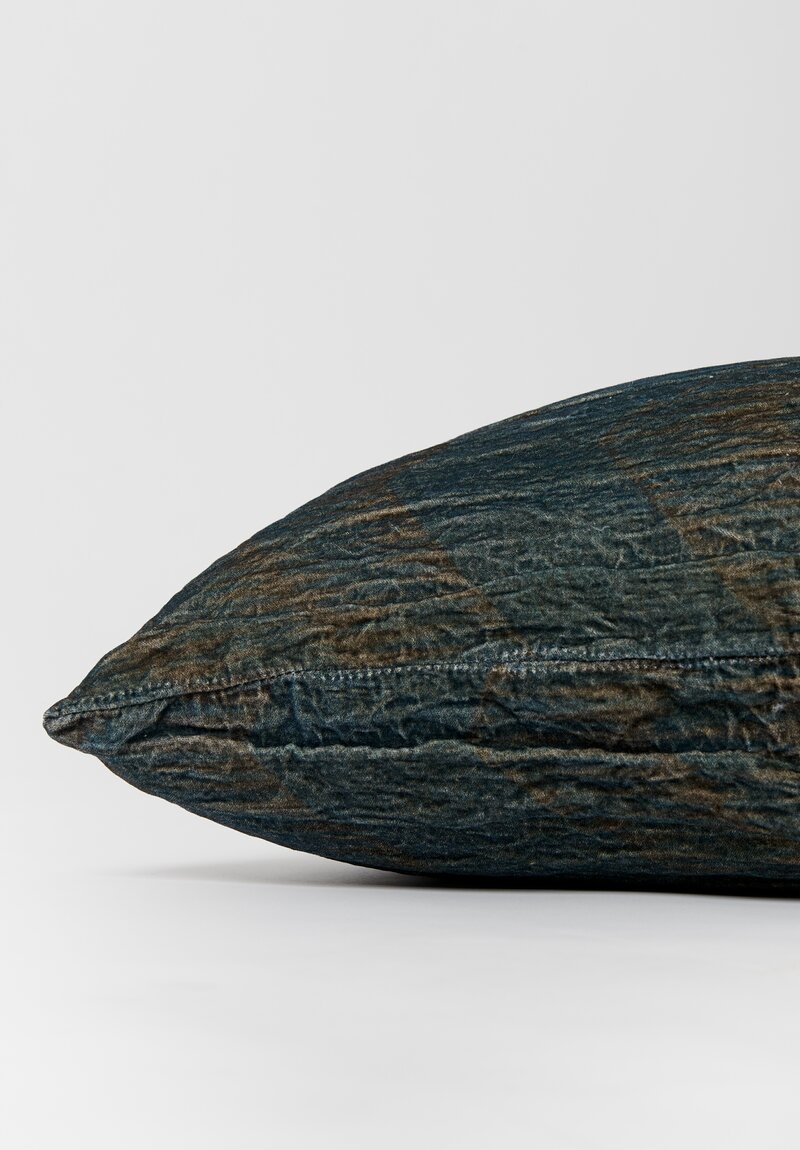 The House of Lyria Cotton and Metallic Velvet Turricula Pillow in Blue, Brown