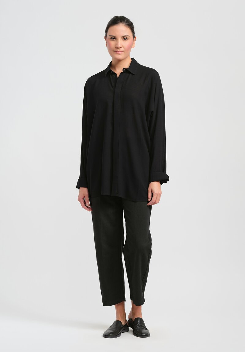 Jan-Jan Van Essche Wool Crepe Chiffon Shirt in Black	