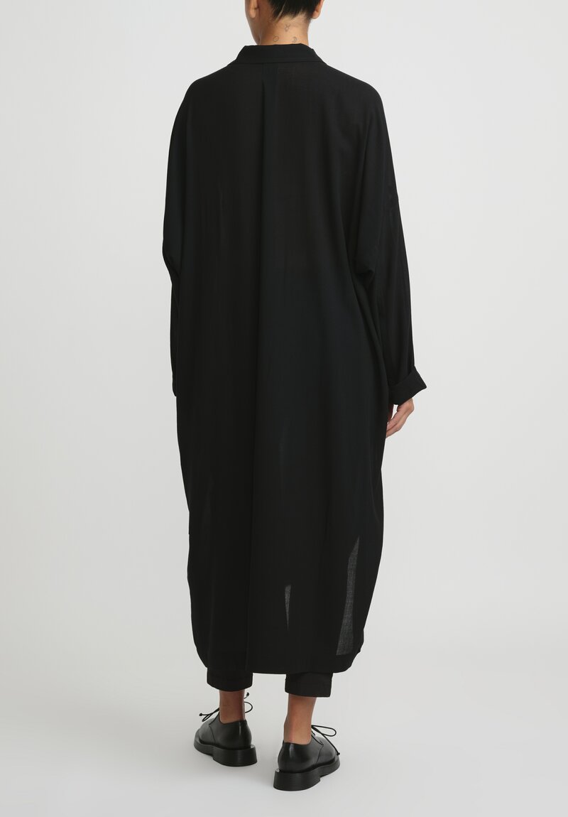 Jan Jan Van Essche Wool Crepe Chiffon Long, Loose Shirt in Black