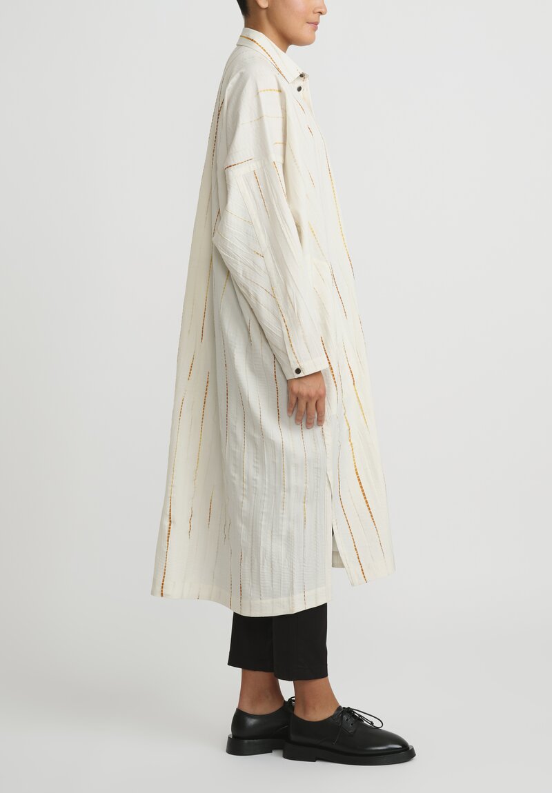 Jan Jan Van Essche Shibori Wool Long, Loose Shirt in White Flame