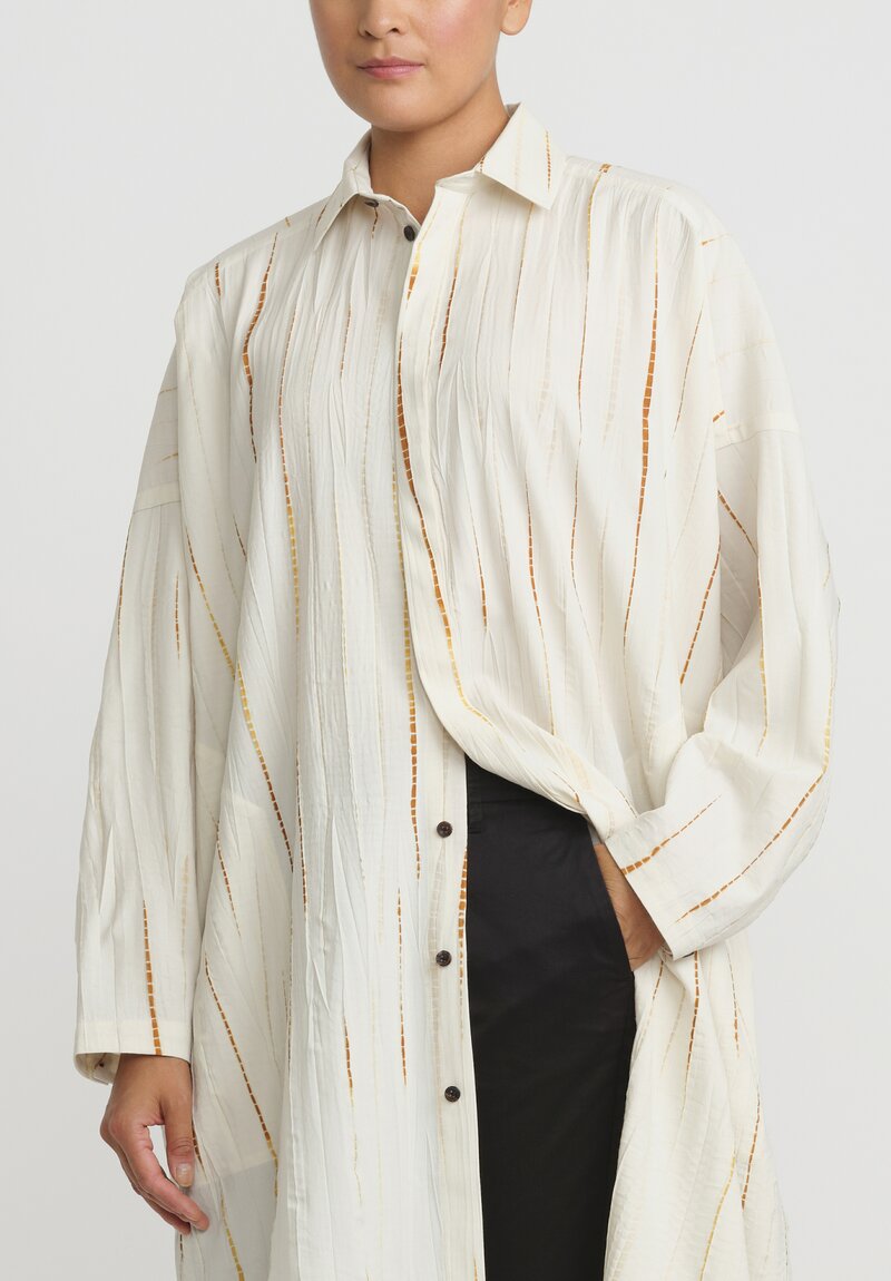 Jan Jan Van Essche Shibori Wool Long, Loose Shirt in White Flame