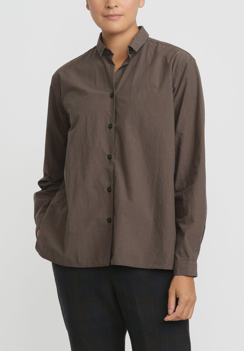 Bergfabel Cotton Loose Tyrol Shirt in Wood Brown