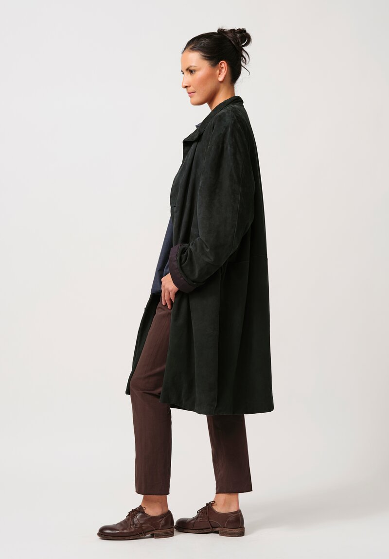 Bergfabel Suede Overcoat in Petrol Green	