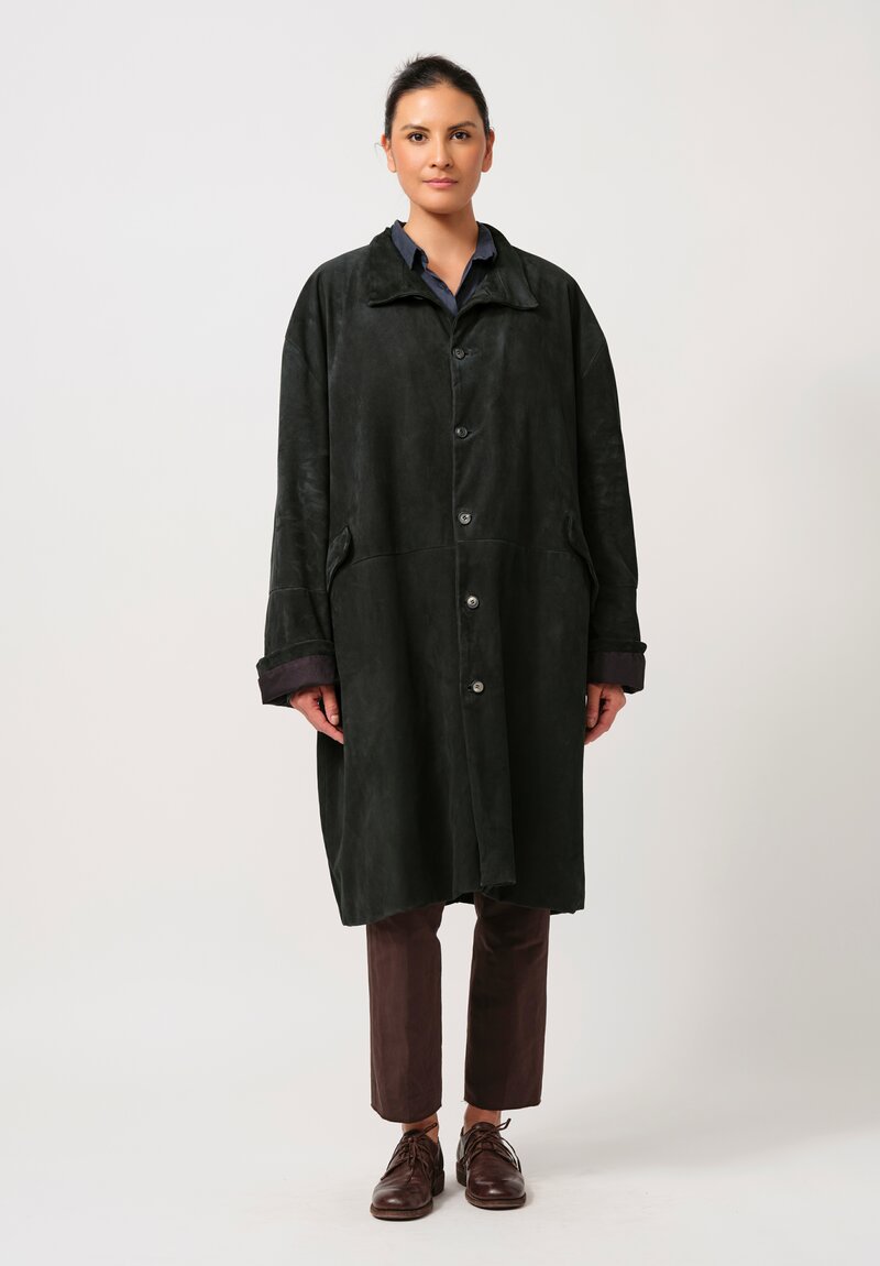 Bergfabel Suede Overcoat in Petrol Green	