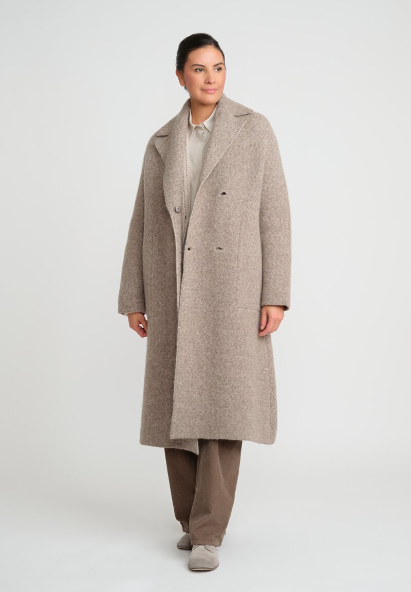 Boboutic Felted, Knit Double Breasted Coat in Natural Brown Melange