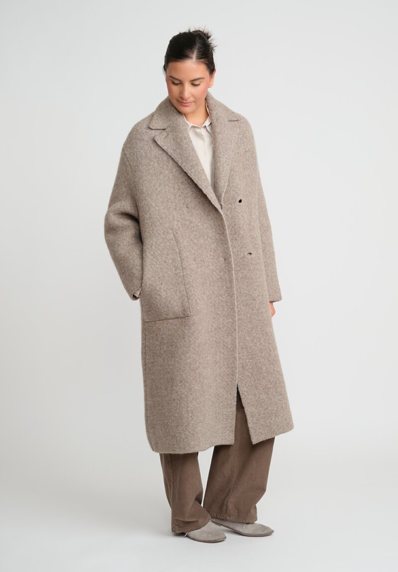 Boboutic Felted, Knit Double Breasted Coat in Natural Brown Melange