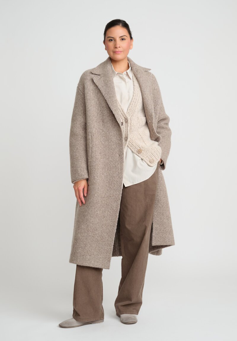 Boboutic Felted, Knit Double Breasted Coat in Natural Brown Melange