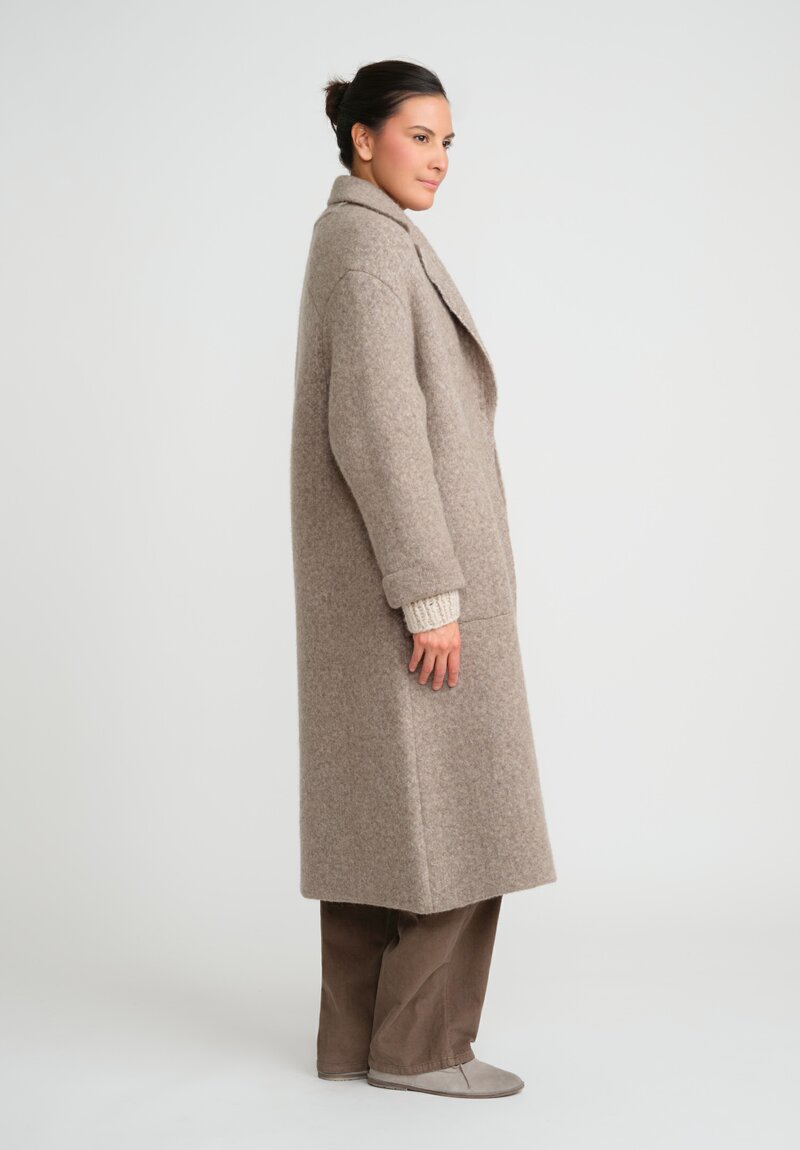 Boboutic Felted, Knit Double Breasted Coat in Natural Brown Melange