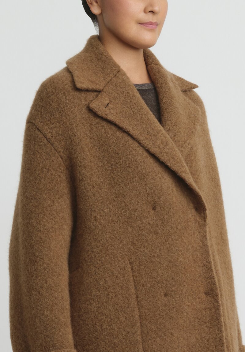 Boboutic Felted, Knit Double Breasted Coat in Tobacco Brown	