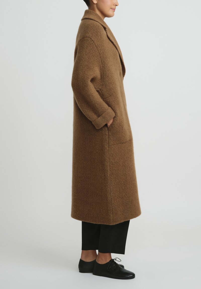 Boboutic Felted, Knit Double Breasted Coat in Tobacco Brown	