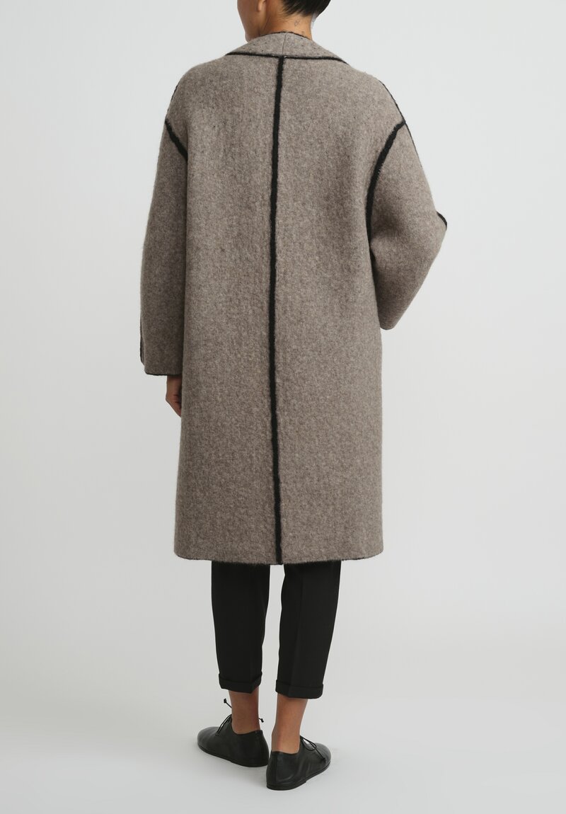 Boboutic Felted Knit Round Neck Coat in Black, Natural