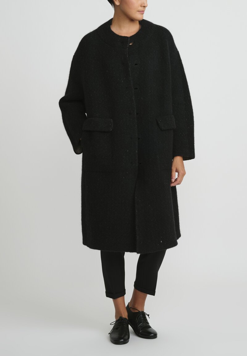 Boboutic Felted, Knit Round Neck Coat in Black & Natural | Santa