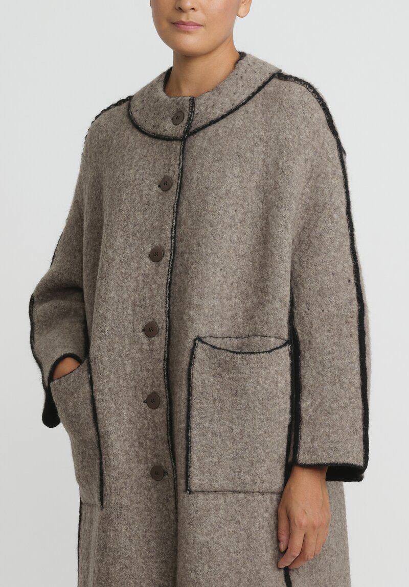 Boboutic Felted, Knit Round Neck Coat in Black & Natural | Santa