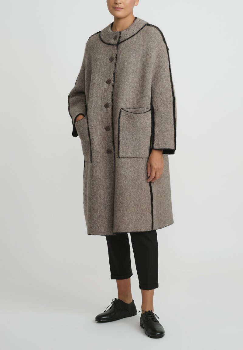 Boboutic Felted, Knit Round Neck Coat in Black & Natural | Santa