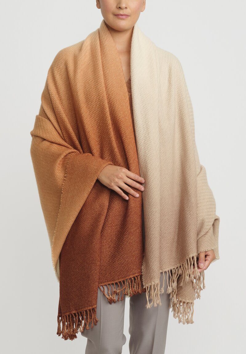 Alonpi Cashmere Large Soleil Degrade Ombre Shawl in Rust & Natural