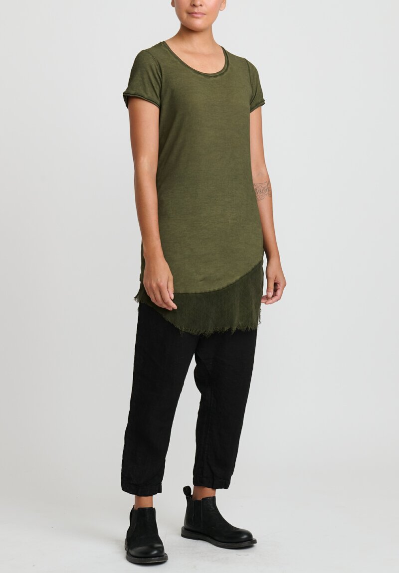 Rundholz Dip Cotton & Mesh Short Sleeve T-Shirt in Olive Cloud Green