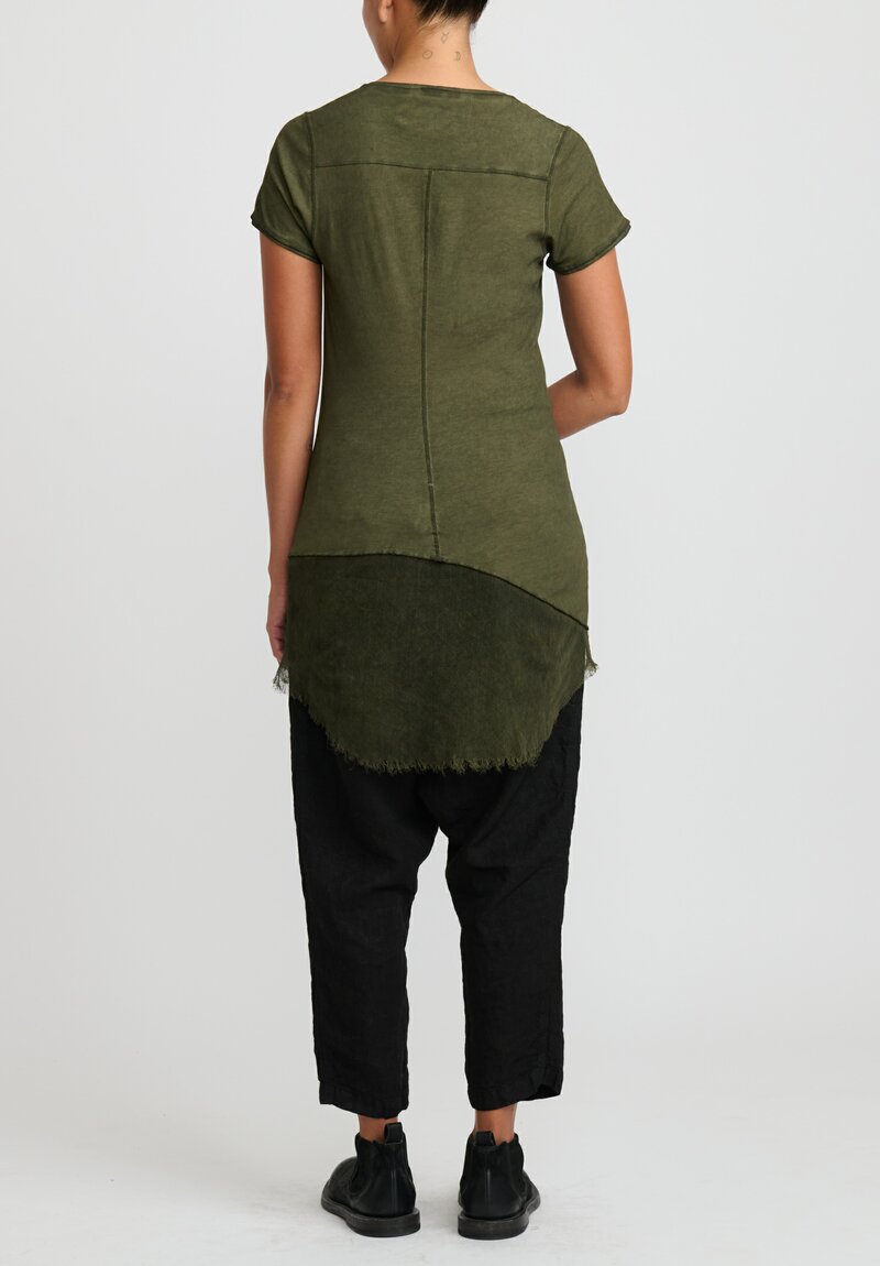 Rundholz Dip Cotton & Mesh Short Sleeve T-Shirt in Olive Cloud Green