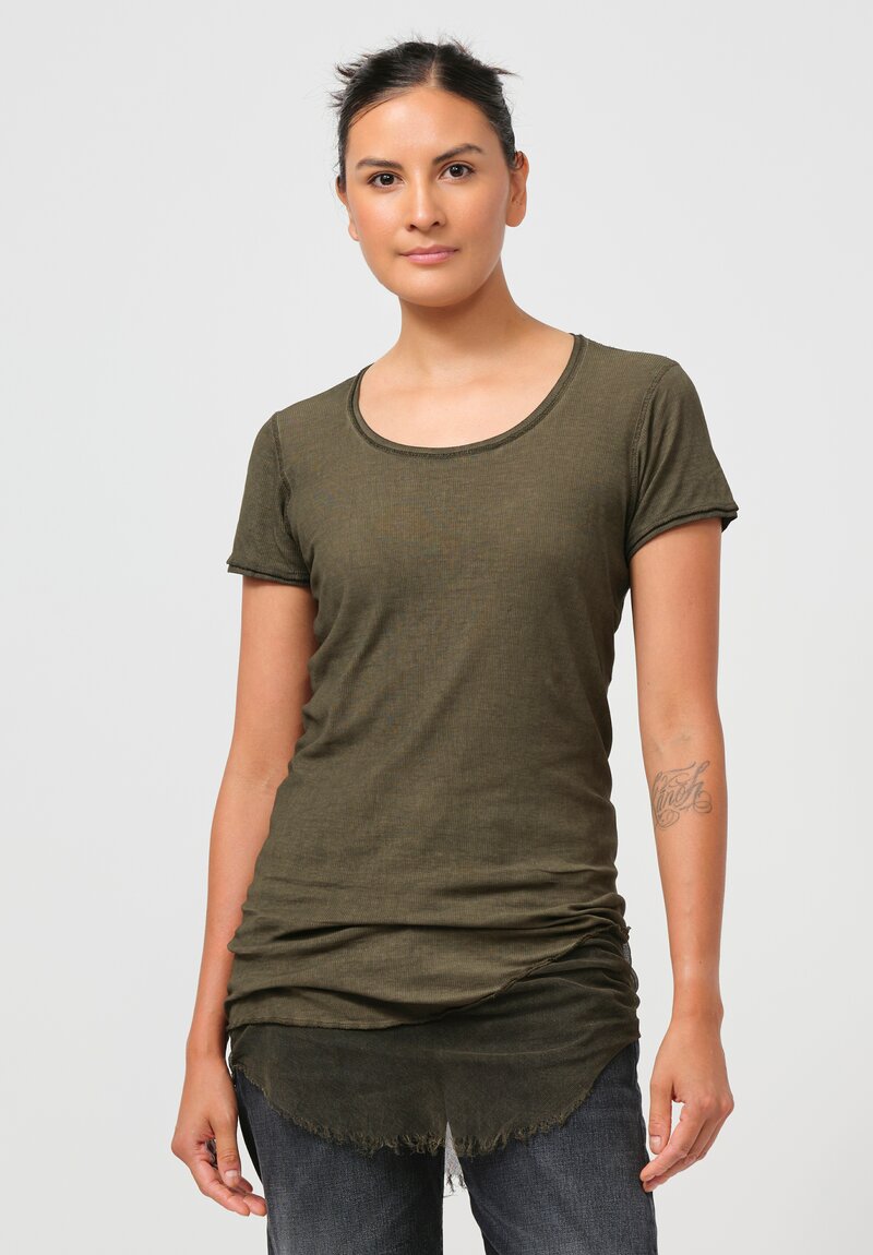 Rundholz Dip Cotton & Mesh Short Sleeve T-Shirt in Olive Cloud Green	