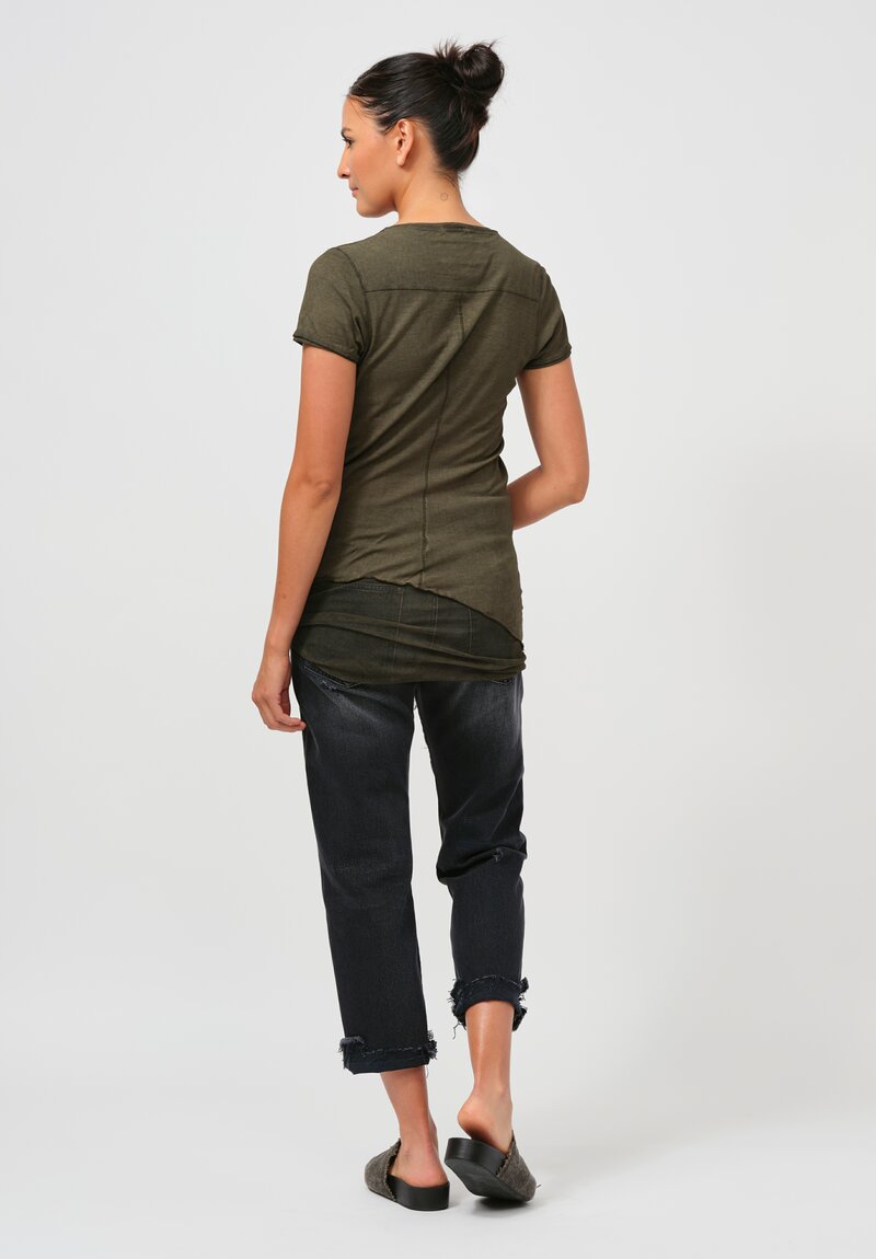 Rundholz Dip Cotton & Mesh Short Sleeve T-Shirt in Olive Cloud Green	
