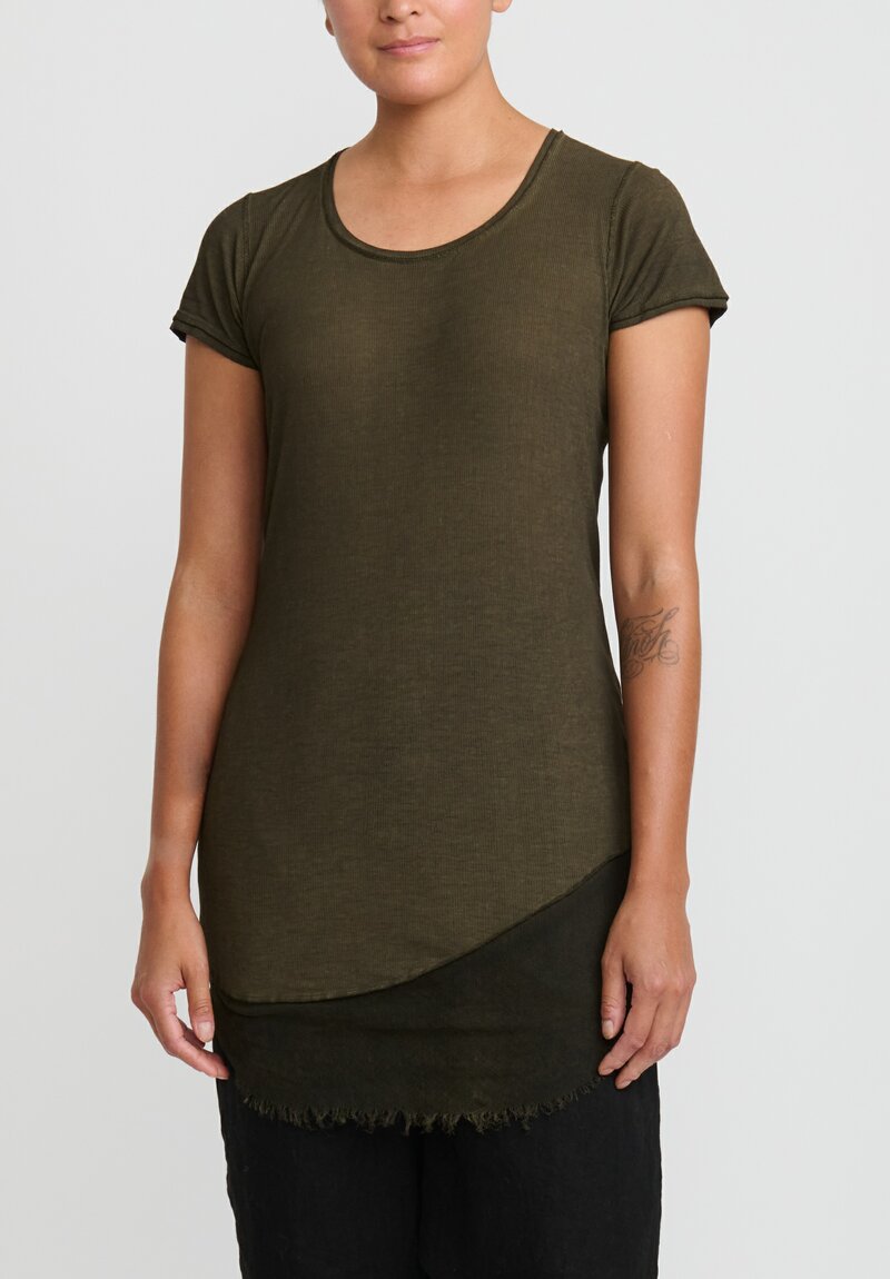 Rundholz Dip Cotton & Mesh Short Sleeve T-Shirt in Khaki Cloud Green