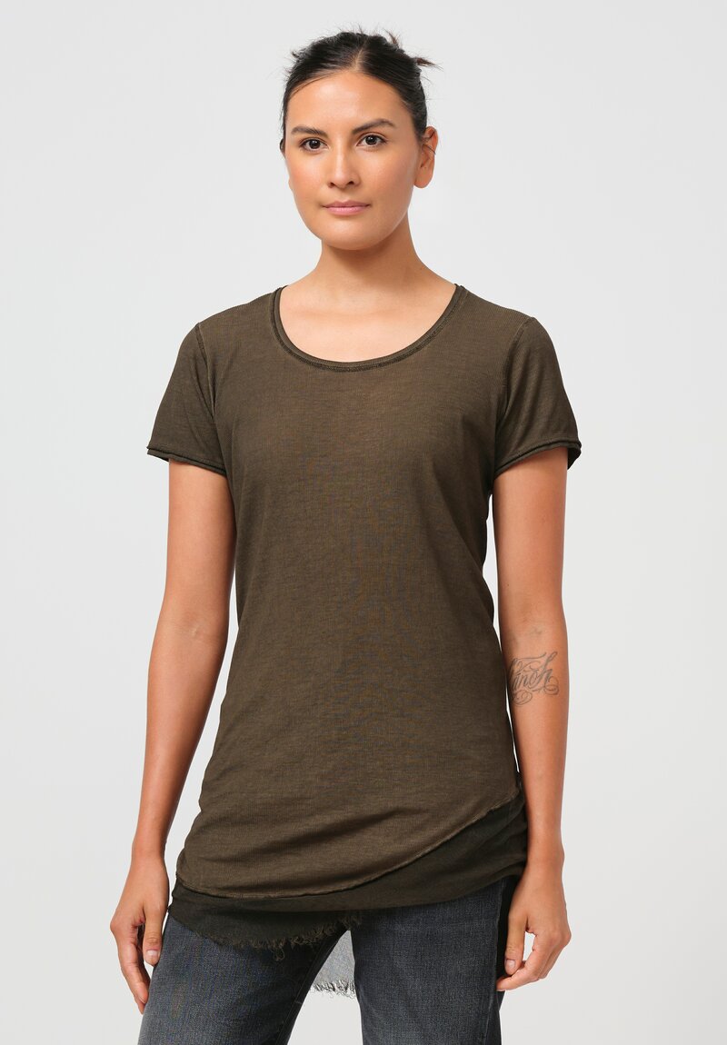 Rundholz Dip Cotton & Mesh Short Sleeve T-Shirt in Khaki Cloud Green	