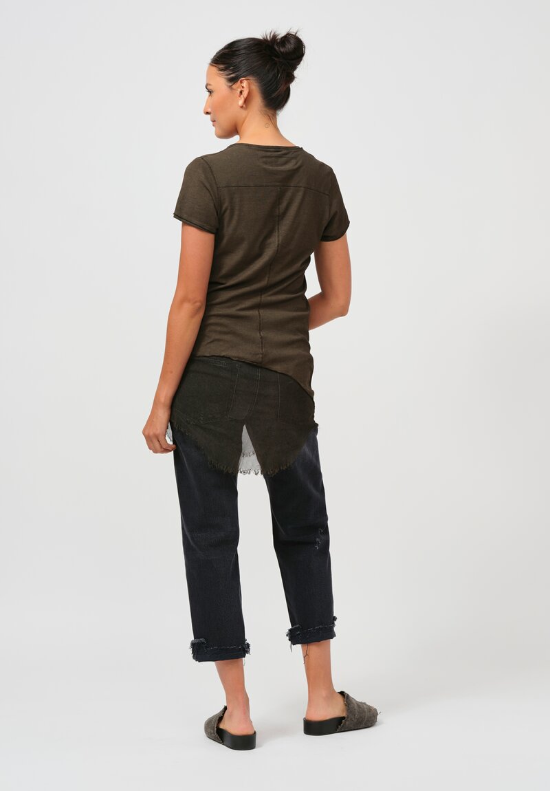 Rundholz Dip Cotton & Mesh Short Sleeve T-Shirt in Khaki Cloud Green	