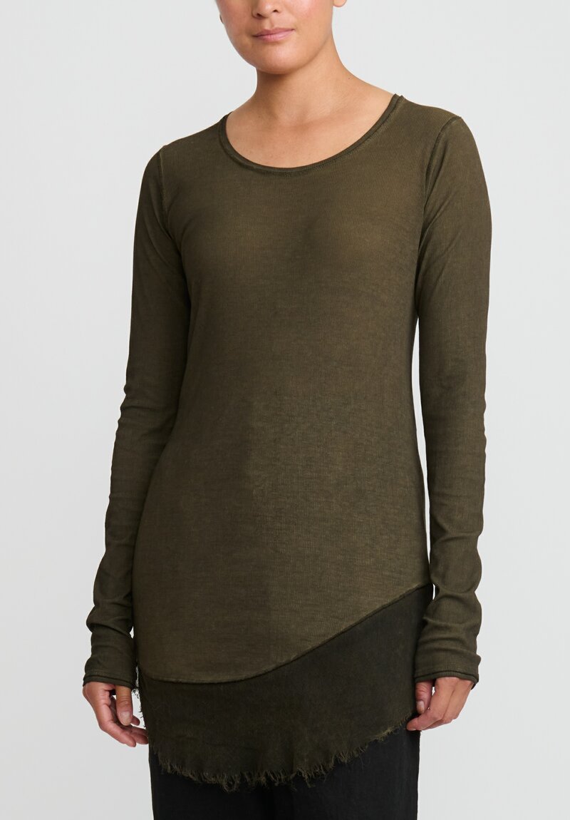 Rundholz DIP Cotton & Mesh Long Sleeve T shirt in Khaki Cloud Green