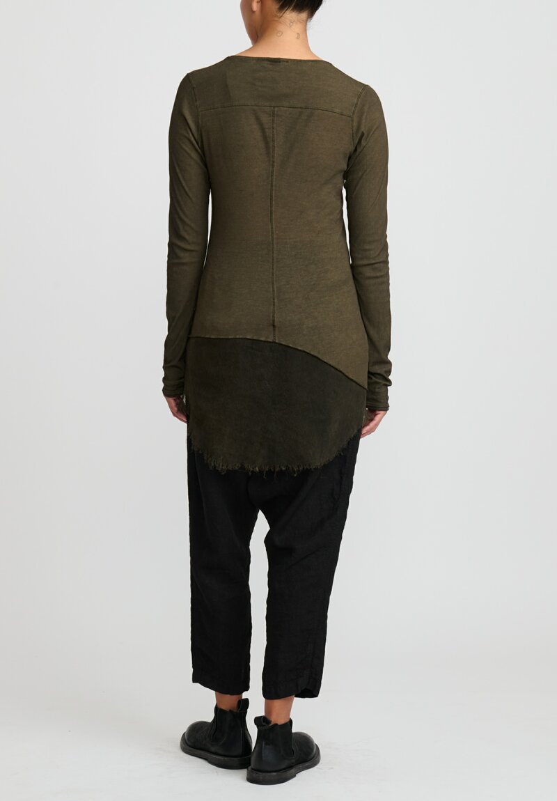 Rundholz DIP Cotton & Mesh Long Sleeve T shirt in Khaki Cloud Green