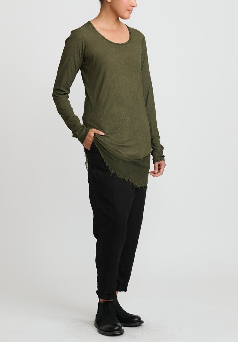 Rundholz Dip Cotton & Mesh Long Sleeve T-Shirt in Olive Cloud Green